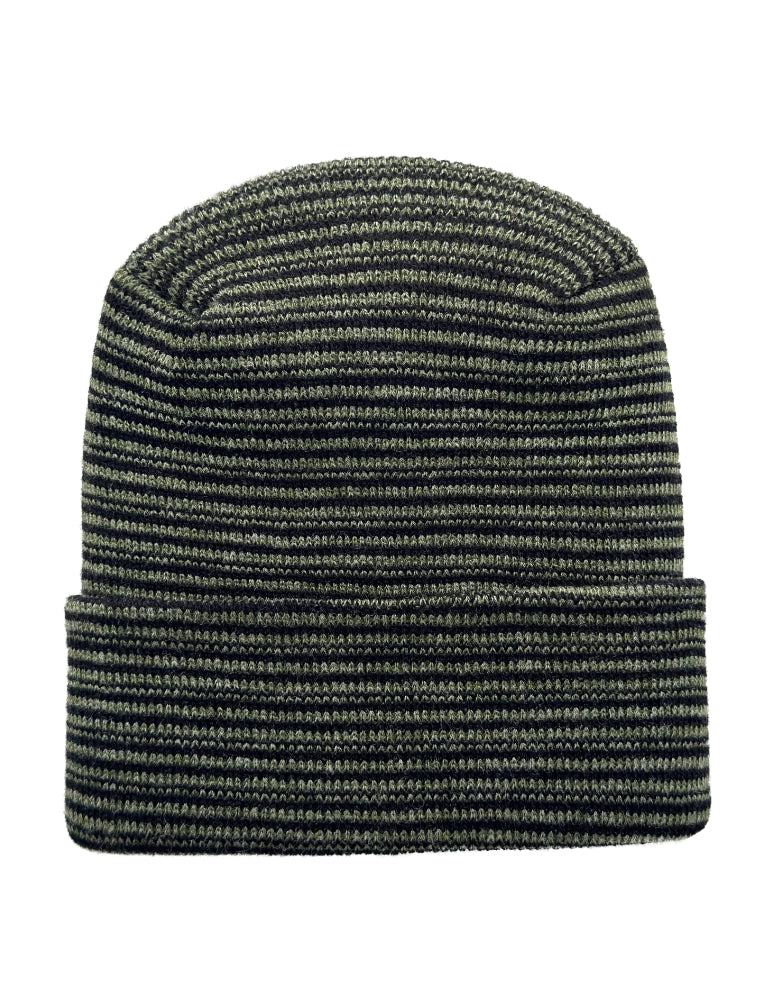 Cuffed Beanie - Circular knit Winter Hat - H-Stitch - Contrast - Black / Green