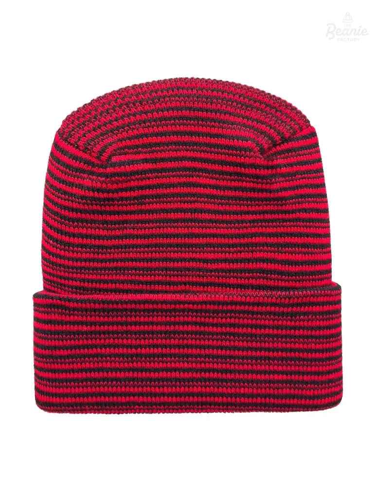 Cuffed Beanie - Circular knit Winter Hat - H-Stitch - Contrast - Black / Red