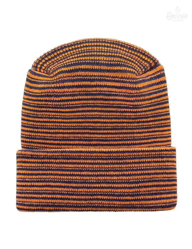Cuffed Beanie - Circular knit Winter Hat - H-Stitch - Contrast - Blue / Orange