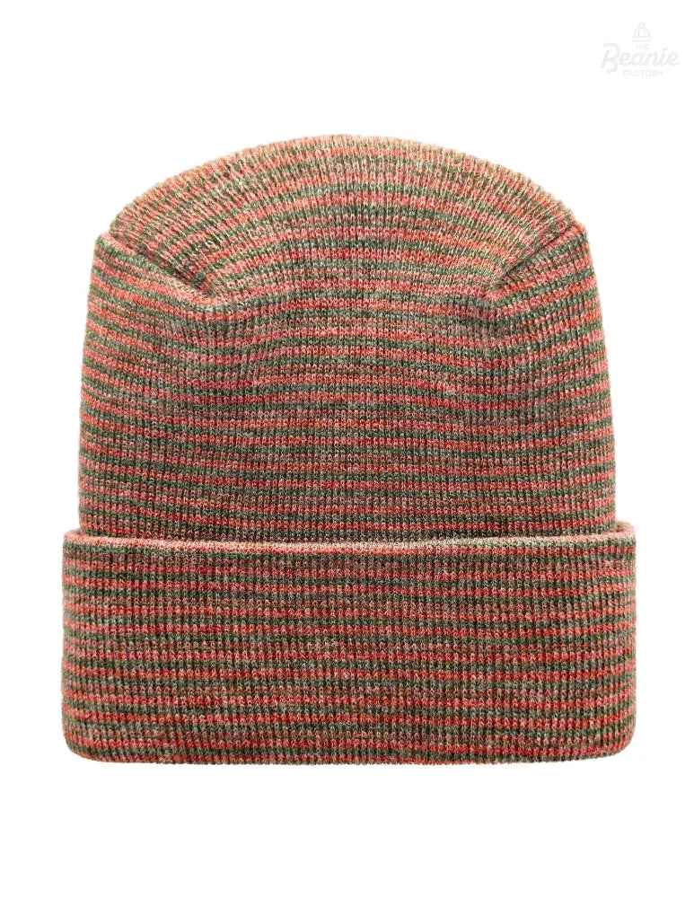 Cuffed Beanie - Circular knit Winter Hat - H-Stitch - Contrast - Burgundy / Green