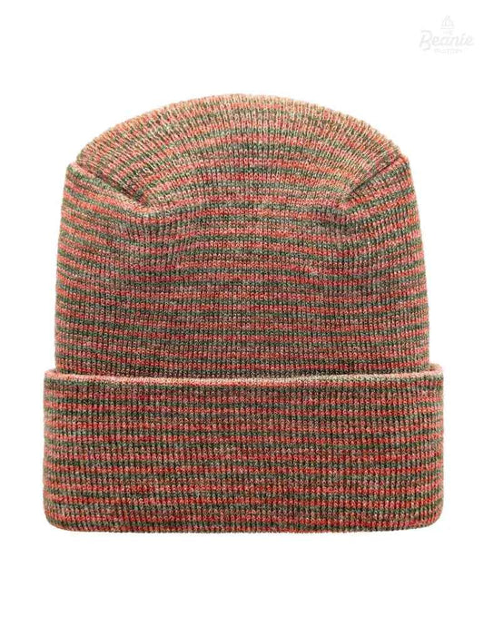 Cuffed Beanie - Circular knit Winter Hat - H-Stitch - Contrast - Burgundy / Green