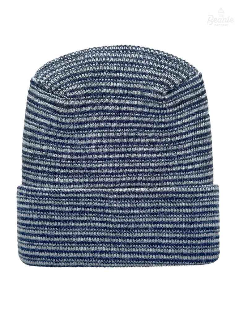 Cuffed Beanie - Circular knit Winter Hat - H-Stitch - Contrast - Gray / Denim