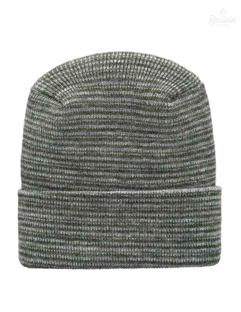 Cuffed Beanie - Circular knit Winter Hat - H-Stitch - Contrast - Gray / Green