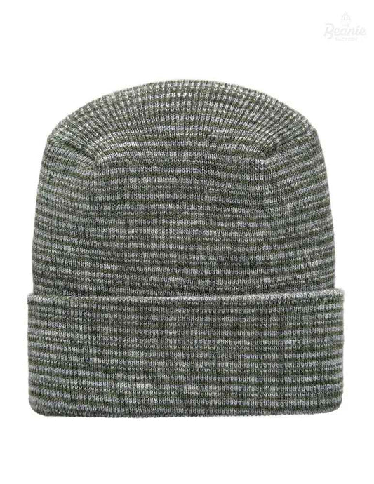 Cuffed Beanie - Circular knit Winter Hat - H-Stitch - Contrast - Gray / Green