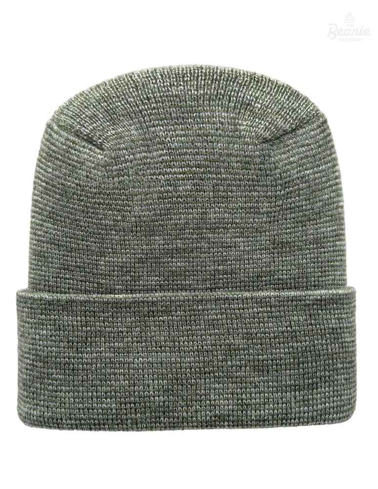 Cuffed Beanie - Circular knit Winter Hat - H-Stitch - Fusion - Gray / Green