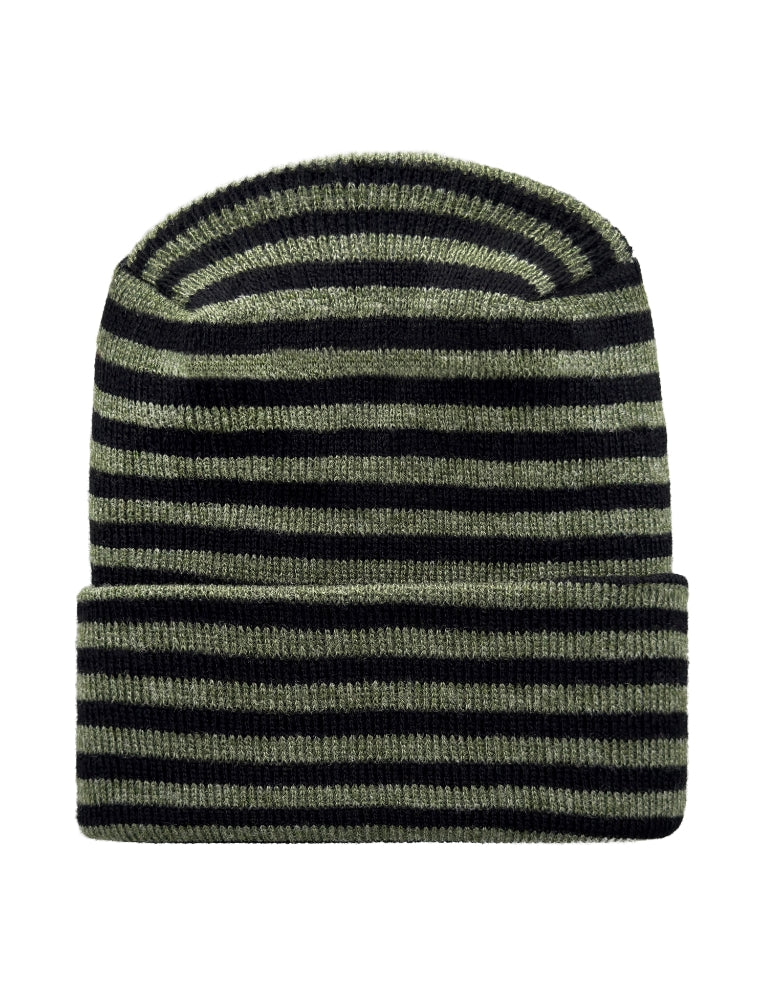 Cuffed Beanie - Circular knit Winter Hat - H-Stitch - Roro - Black / Green
