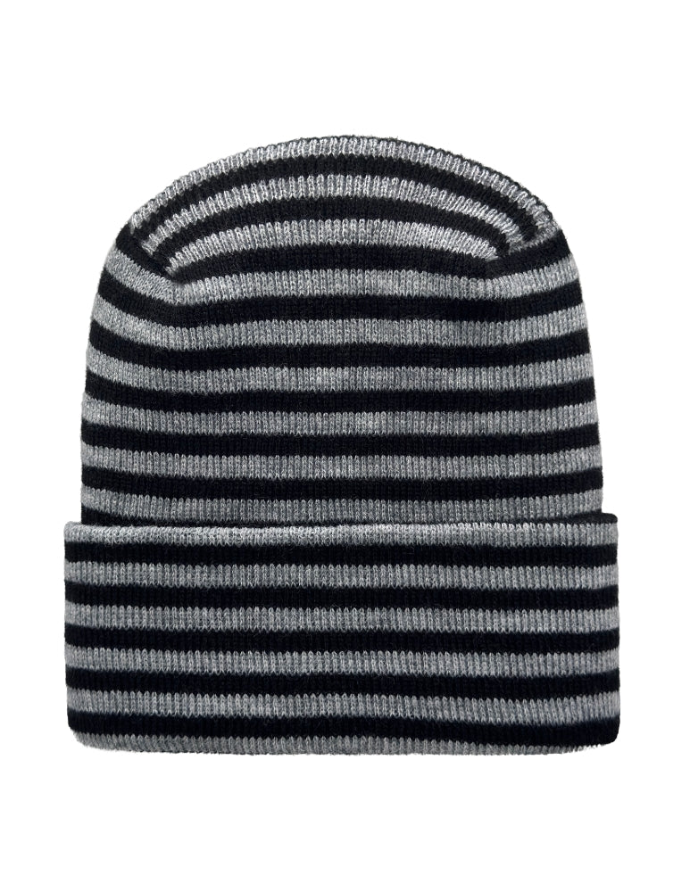 Cuffed Beanie - Circular knit Winter Hat - H-Stitch - Roro - Black / Gray