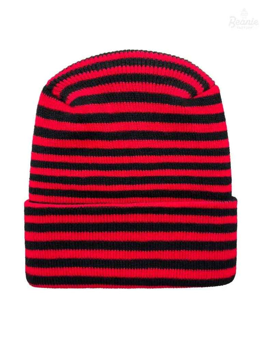 Cuffed Beanie - Circular knit Winter Hat - H-Stitch - Roro - Black / Red