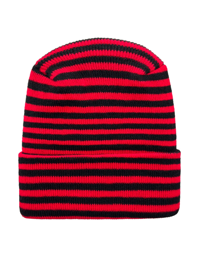 Cuffed Beanie - Circular knit Winter Hat - H-Stitch - Roro - Black / Red