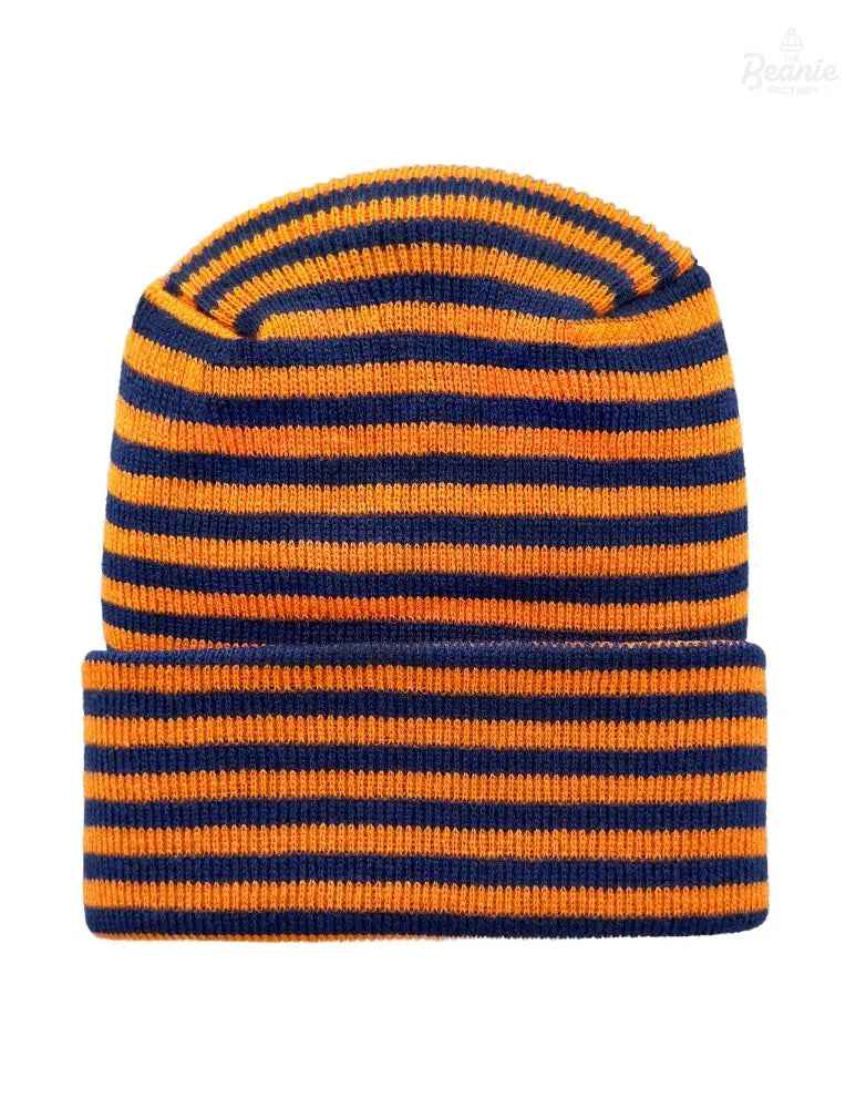 Cuffed Beanie - Circular knit Winter Hat - H-Stitch - Roro - Blue / Orange