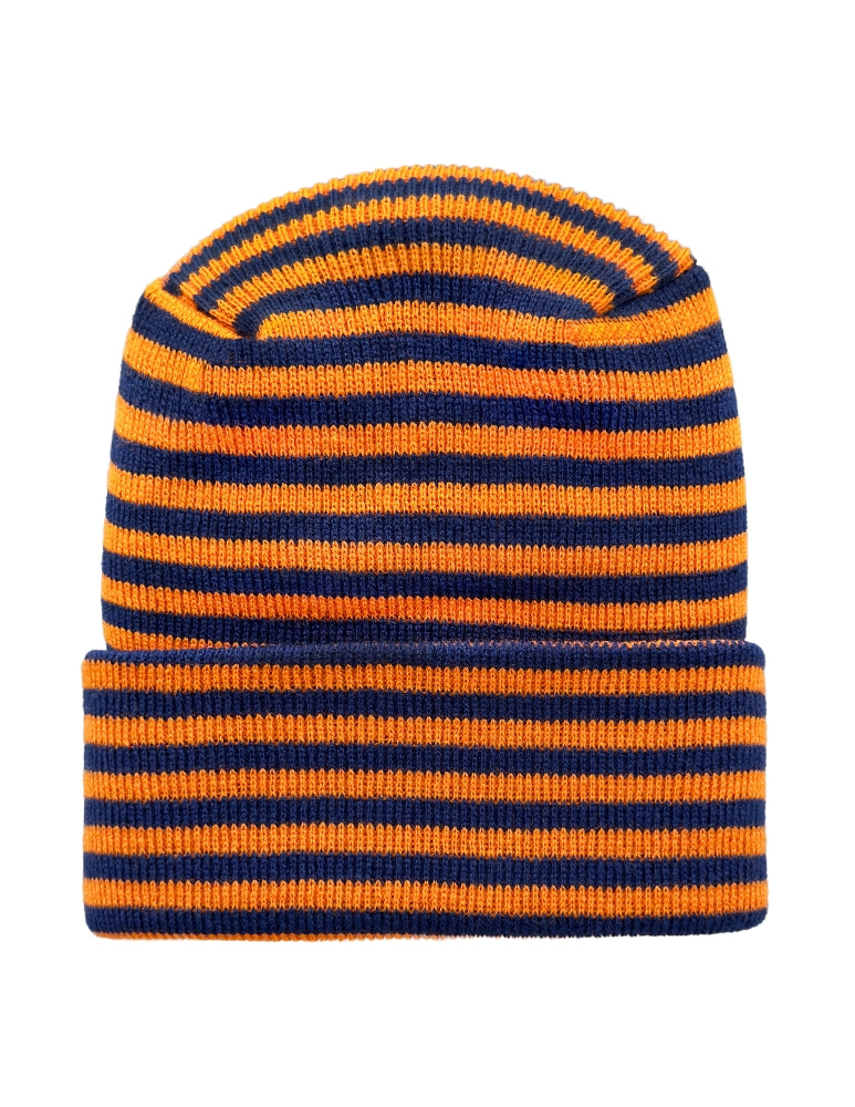 Cuffed Beanie - Circular knit Winter Hat - H-Stitch - Roro - Blue / Orange