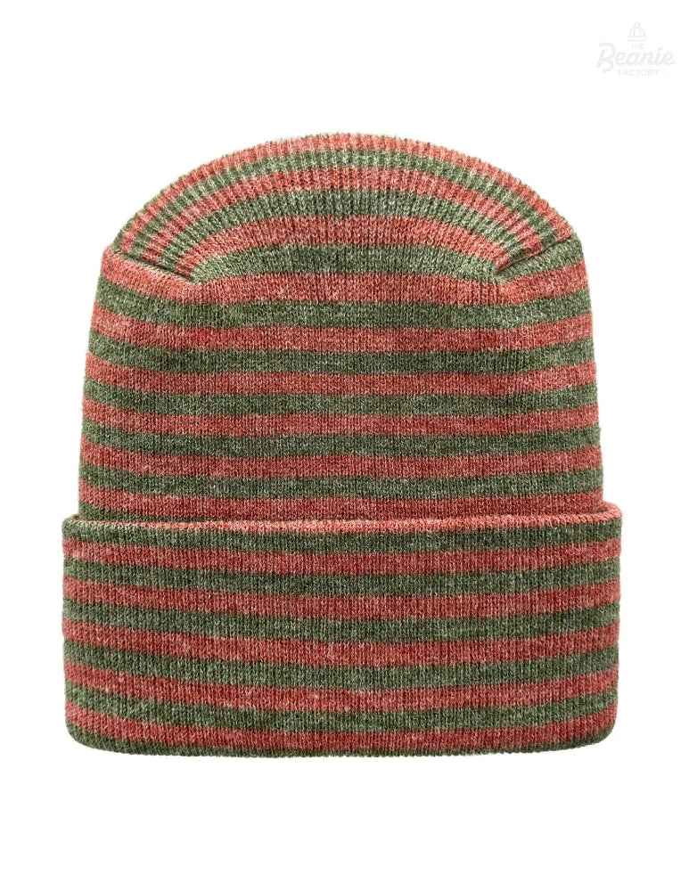 Cuffed Beanie - Circular knit Winter Hat - H-Stitch - Roro - Burgundy / Green