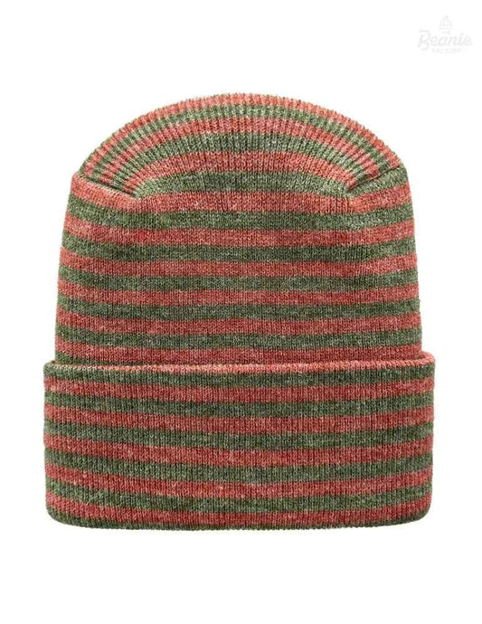 Cuffed Beanie - Circular knit Winter Hat - H-Stitch - Roro - Burgundy / Green