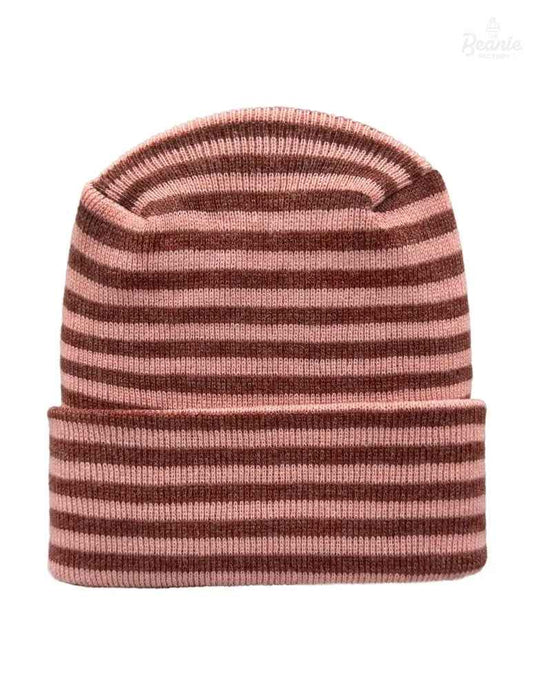 Cuffed Beanie - Circular knit Winter Hat - H-Stitch - Roro - Burgundy / Pink