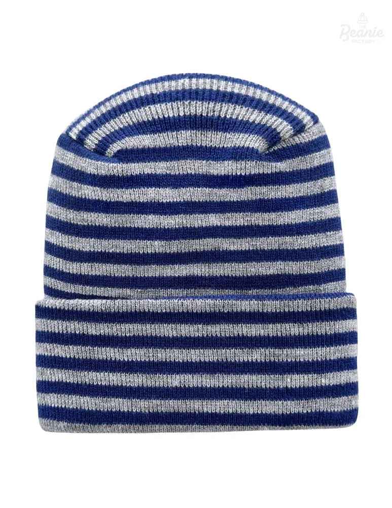 Cuffed Beanie - Circular knit Winter Hat - H-Stitch - Roro - Gray / Blue