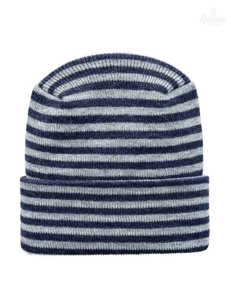 Cuffed Beanie - Circular knit Winter Hat - H-Stitch - Roro - Gray / Denim