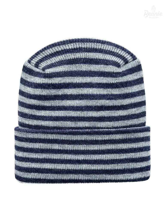 Cuffed Beanie - Circular knit Winter Hat - H-Stitch - Roro - Gray / Denim