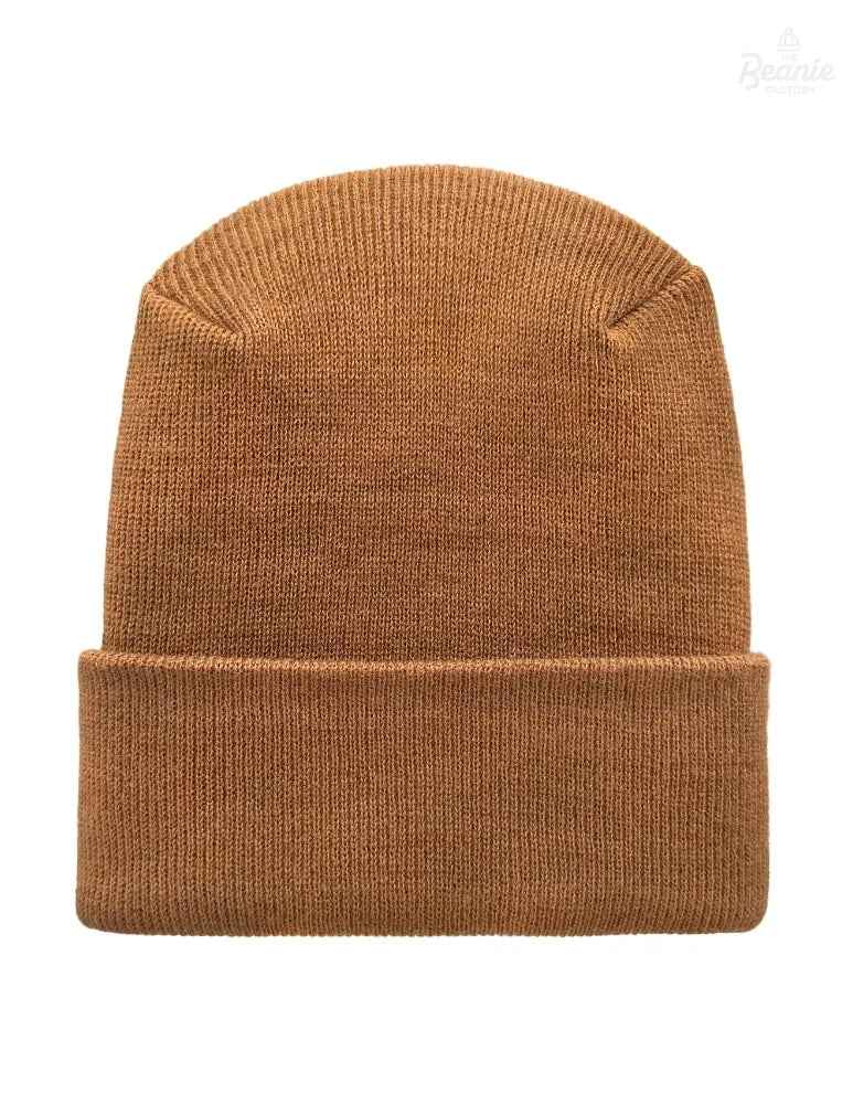 Cuffed Beanie - Circular knit Winter Hat - H-Stitch - Solid - Brown