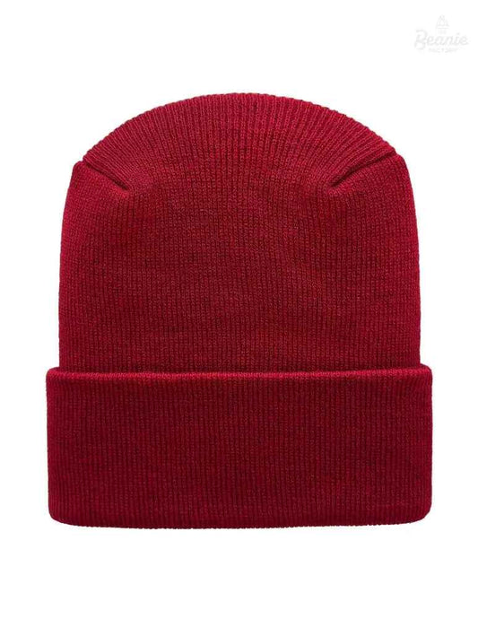 Cuffed Beanie - Circular knit Winter Hat - H-Stitch - Solid - Maroon