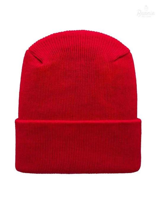 Cuffed Beanie - Circular knit Winter Hat - H-Stitch - Solid - Red