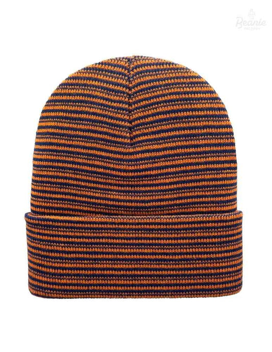 Cuffed Beanie - Circular knit Winter Hat - Traditional - Contrast - Blue / Orange
