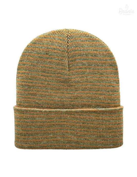 Cuffed Beanie - Circular knit Winter Hat - Traditional - Contrast - Brown / Green