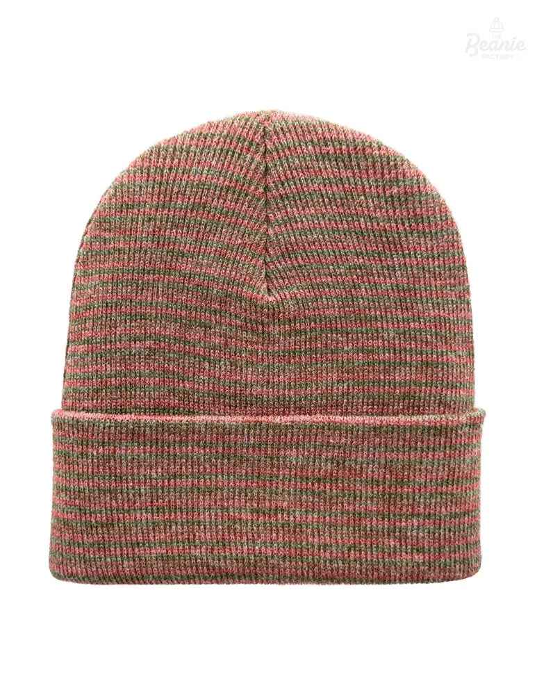 Cuffed Beanie - Circular knit Winter Hat - Traditional - Contrast - Burgundy / Green