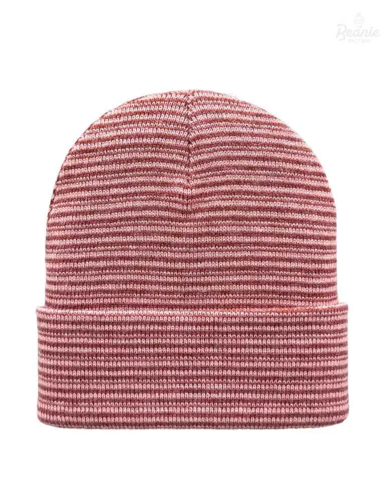 Cuffed Beanie - Circular knit Winter Hat - Traditional - Contrast - Burgundy / Pink