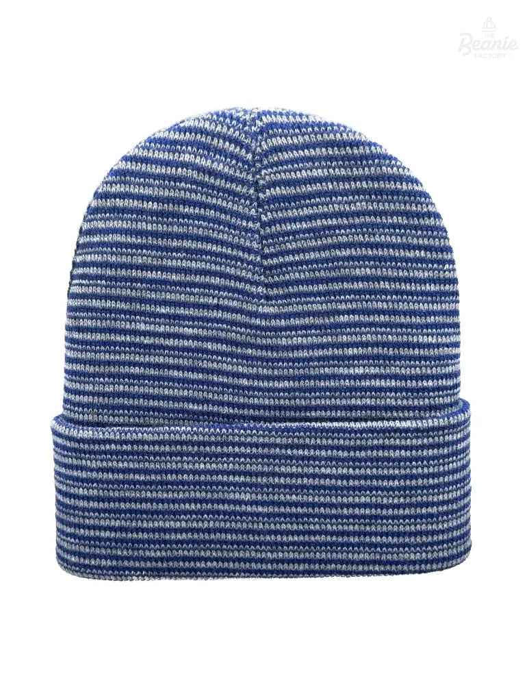 Cuffed Beanie - Circular knit Winter Hat - Traditional - Contrast - Gray / Blue