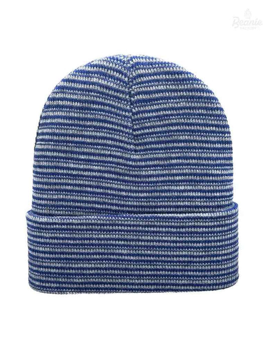 Cuffed Beanie - Circular knit Winter Hat - Traditional - Contrast - Gray / Blue