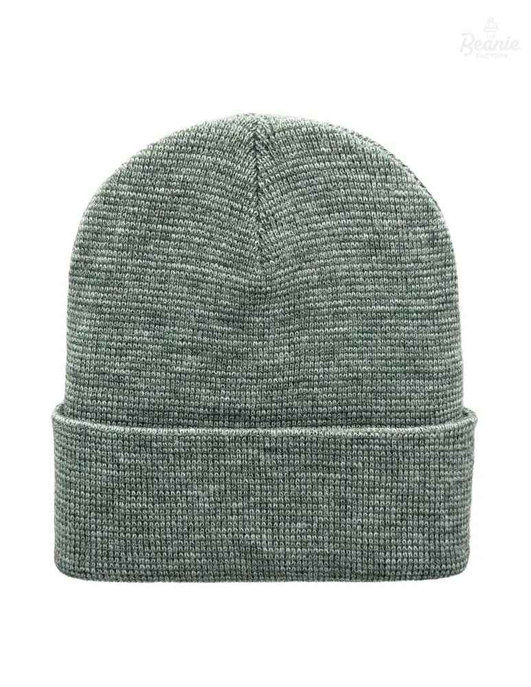 Cuffed Beanie - Circular knit Winter Hat - Traditional - Fusion - Gray / Green
