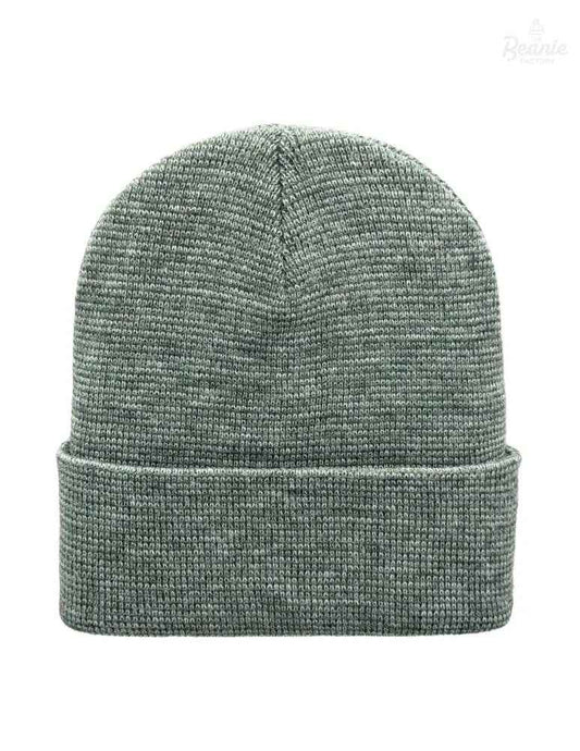 Cuffed Beanie - Circular knit Winter Hat - Traditional - Fusion - Gray / Green