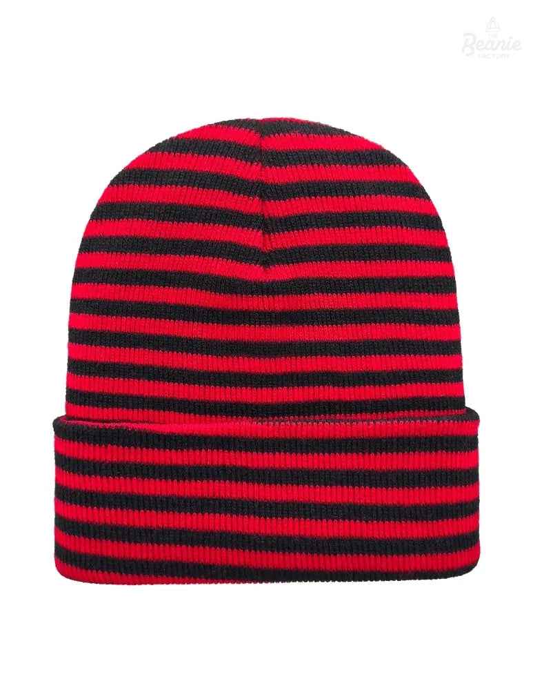 Cuffed Beanie - Circular knit Winter Hat - Traditional - Roro - Black / Red