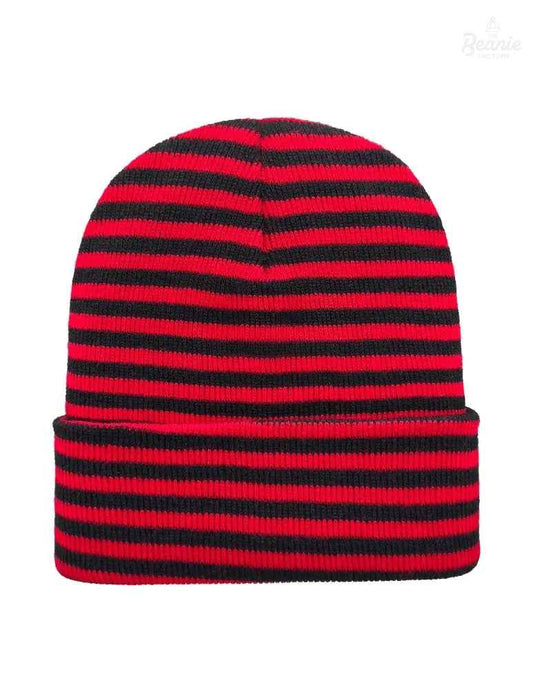 Cuffed Beanie - Circular knit Winter Hat - Traditional - Roro - Black / Red