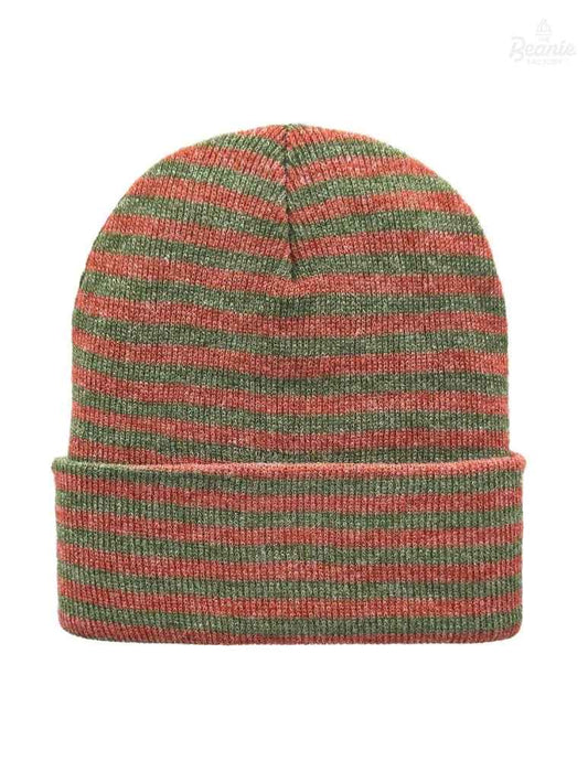 Cuffed Beanie - Circular knit Winter Hat - Traditional - Roro - Burgundy / Green