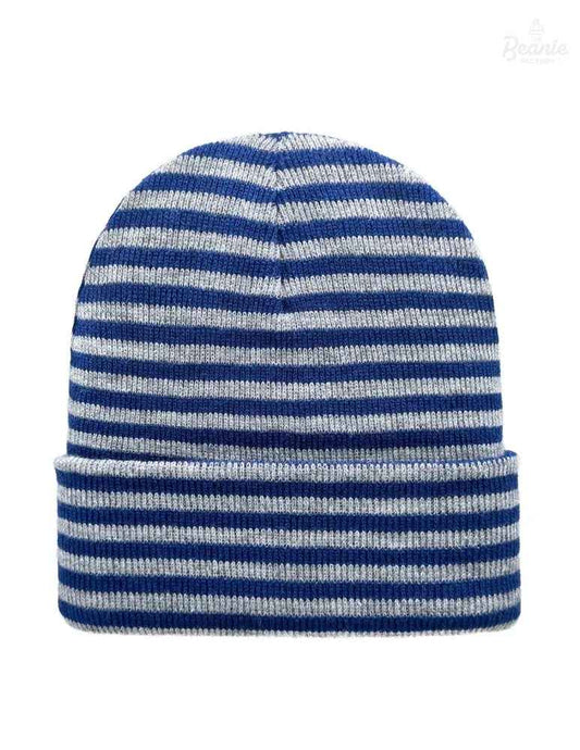 Cuffed Beanie - Circular knit Winter Hat - Traditional - Roro - Gray / Blue