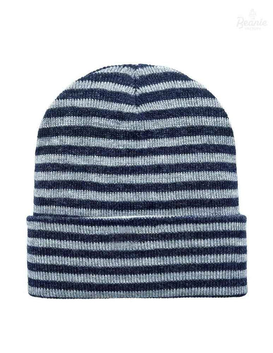 Cuffed Beanie - Circular knit Winter Hat - Traditional - Roro - Gray / Denim