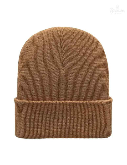 Cuffed Beanie - Circular knit Winter Hat - Traditional - Solid - Brown