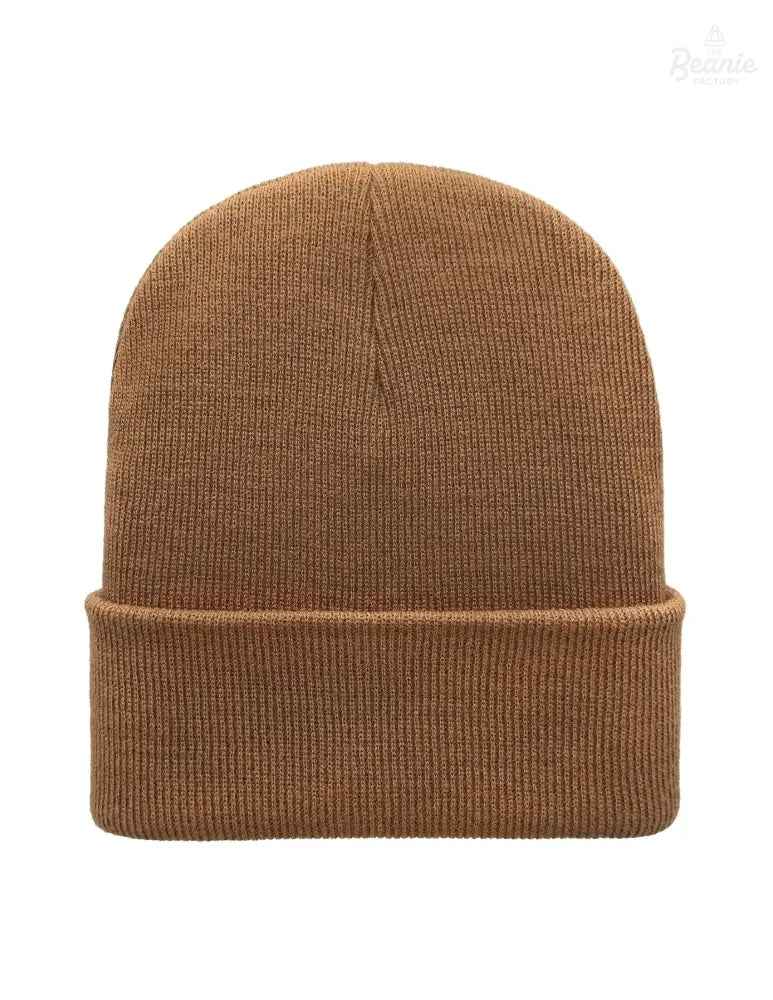 Cuffed Beanie - Circular knit Winter Hat - Traditional - Solid - Brown