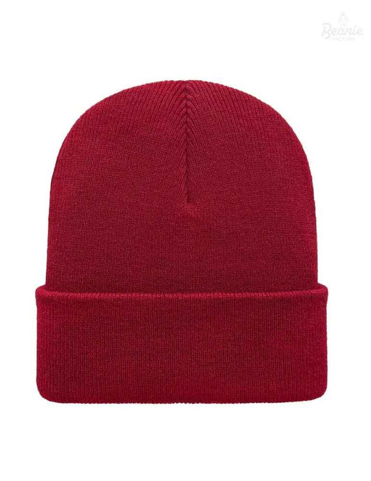 Cuffed Beanie - Circular knit Winter Hat - Traditional - Solid - Maroon