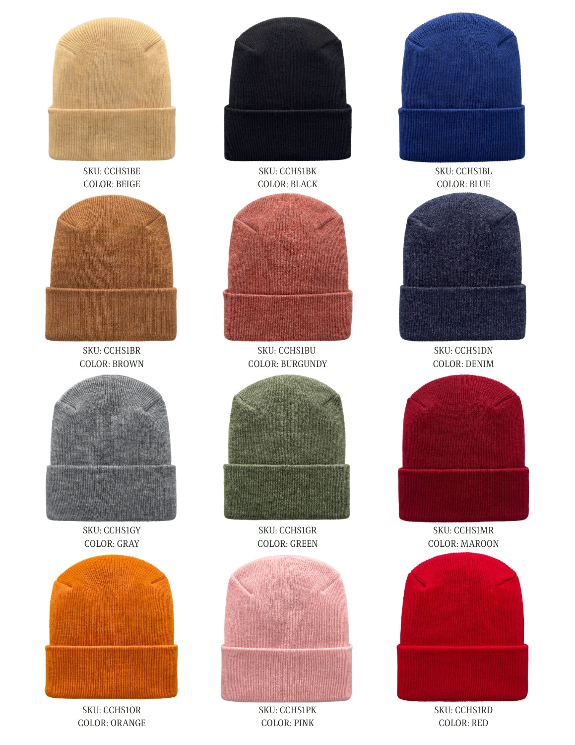 Cuffed Beanie - Circular knit Winter Hat - H-Stitch - Solid - Green