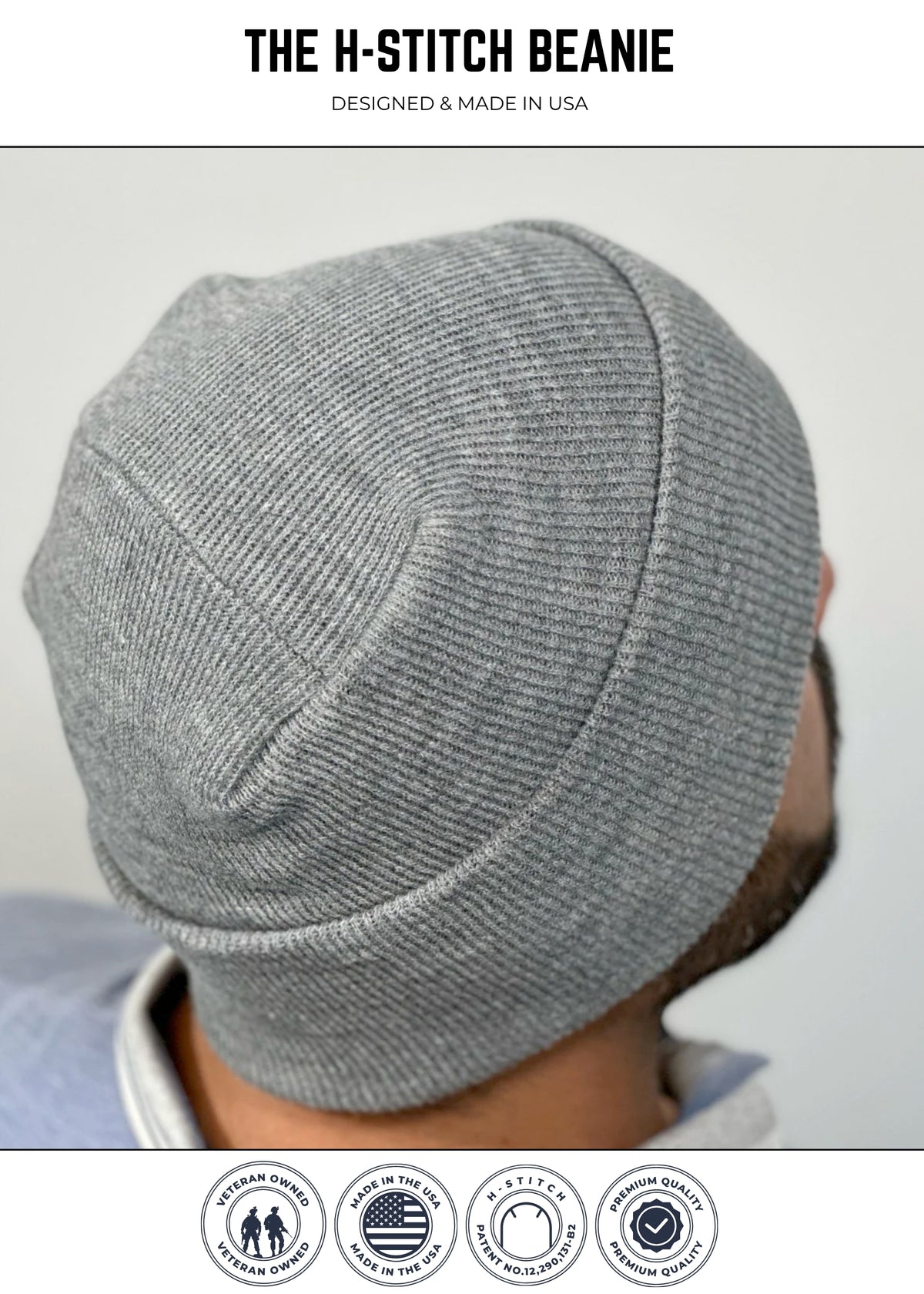 Cuffed Beanie - Circular knit Winter Hat - H-Stitch - Solid - Denim
