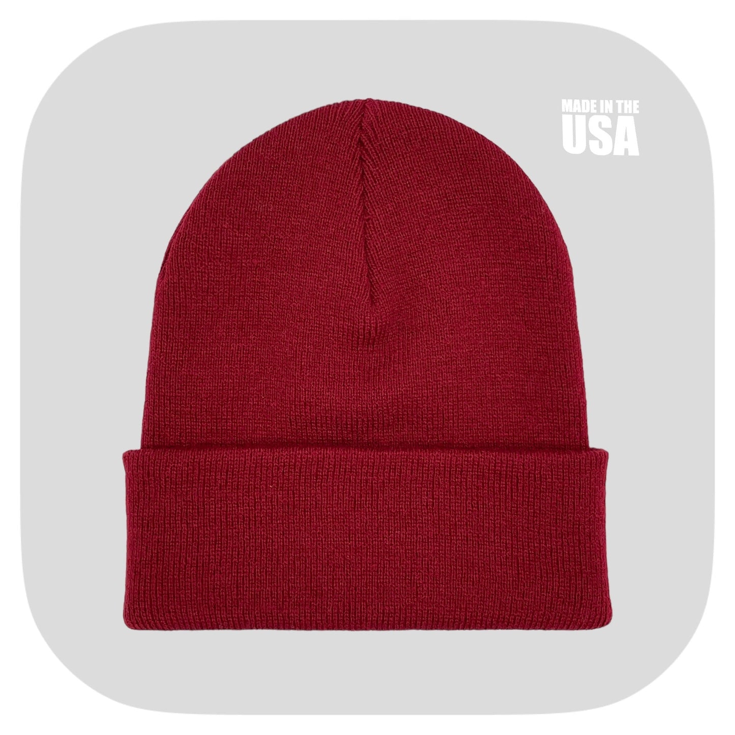Blank Beanie Factory Cuffed Winter Hat, Wholesale price, Premium Quality, Burgundy, Made in U.S.A - The Beanie Factory