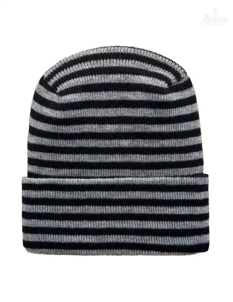 Cuffed Beanie - Circular knit Winter Hat - H-Stitch - Roro - Black / Gray The Beanie Factory Custom, Personlize