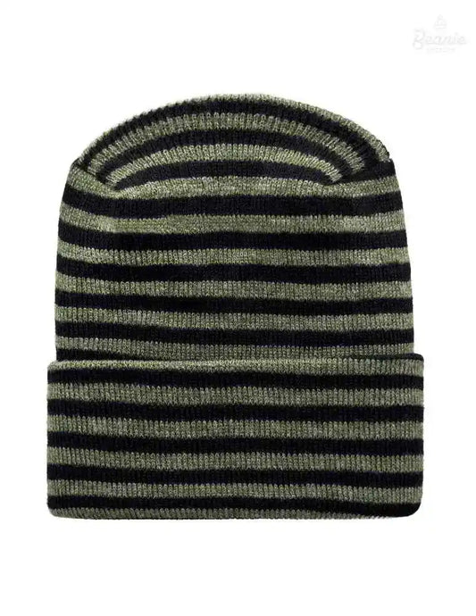 Cuffed Beanie - Circular knit Winter Hat - H-Stitch - Roro - Black / Green The Beanie Factory Custom, Personlize