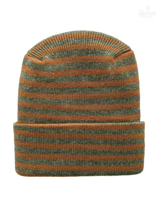 Cuffed Beanie - Circular knit Winter Hat - H-Stitch - Roro - Brown / Green The Beanie Factory Custom, Personlize