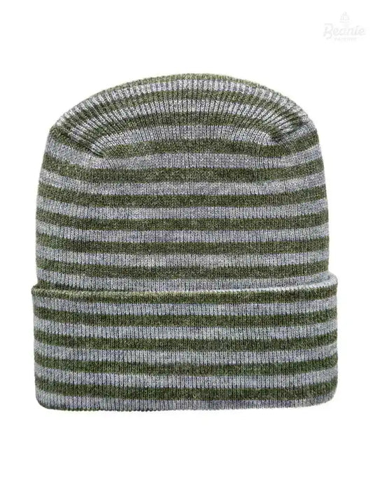 Cuffed Beanie - Circular knit Winter Hat - H-Stitch - Roro - Gray / Green The Beanie Factory Custom, Personlize