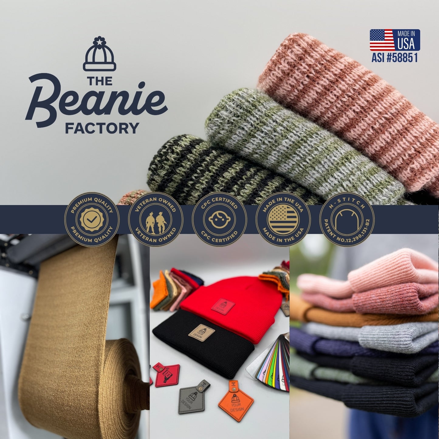 Cuffed Beanie - Circular knit  Winter Hat - Traditional - Contrast - Gray / Denim