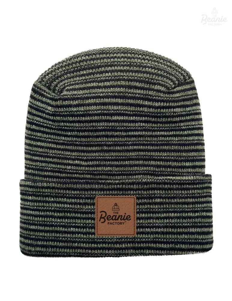 Cuffed Beanie - Circular knit  Winter Hat - H-Stitch - Contrast - Black / Green