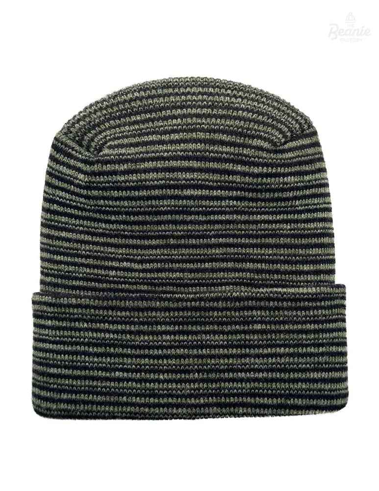 Cuffed Beanie - Circular knit  Winter Hat - H-Stitch - Contrast - Black / Green